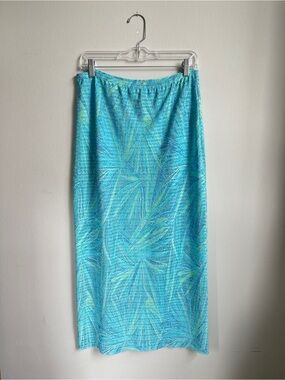 Blue Tropical Print Women's Midi Skirt